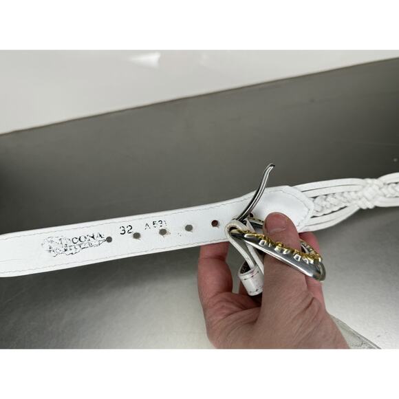 Vintage Nocona Belt Co. Size 32 Women's Leather Belt Braided White Gold Swirl - Picture 2 of 5